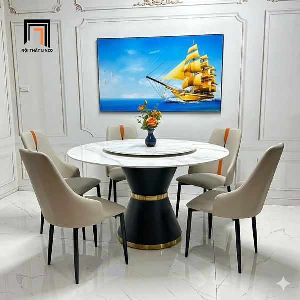 bàn ăn, bộ bàn ăn đá tròn xoay, set bàn ghế ăn hiện đại, bộ bàn ăn đá cao cấp, bộ bàn ghế ăn nhà bếp, bàn ăn 6 chỗ