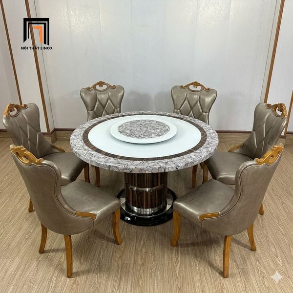 bàn ăn, bộ bàn ăn đá 6 ghế ngồi bọc da, bàn ăn phòng bếp sang trọng, bộ bàn ghế ăn đẹp, bàn ăn phòng bếp