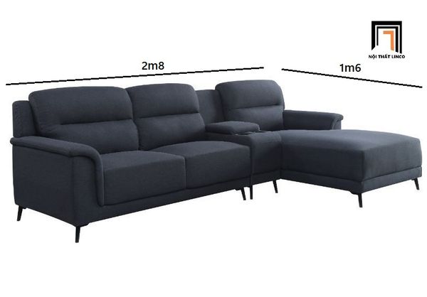 sofa, ghế sofa, sofa góc 2m8 x 1m6, sofa góc giá rẻ, bộ ghế sofa góc vải nỉ xám đậm, sofa góc gia đình