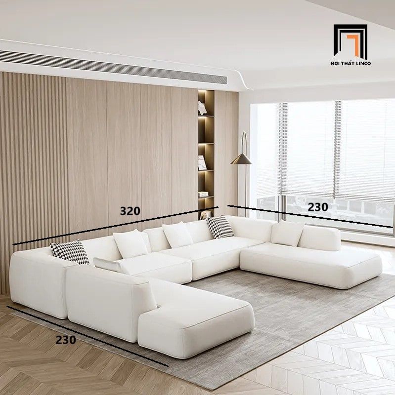 sofa chữ U dài 3m2 xám trắng