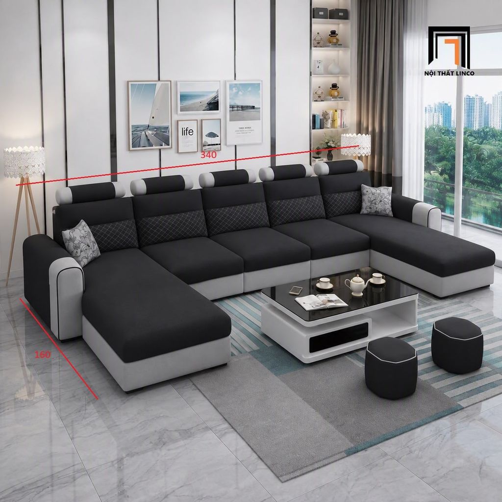 sofa chữ U dài 3m4 bọc vải
