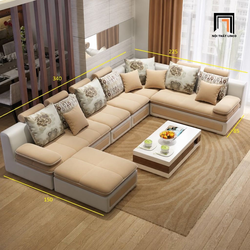 sofa dài chữ U 3m màu be