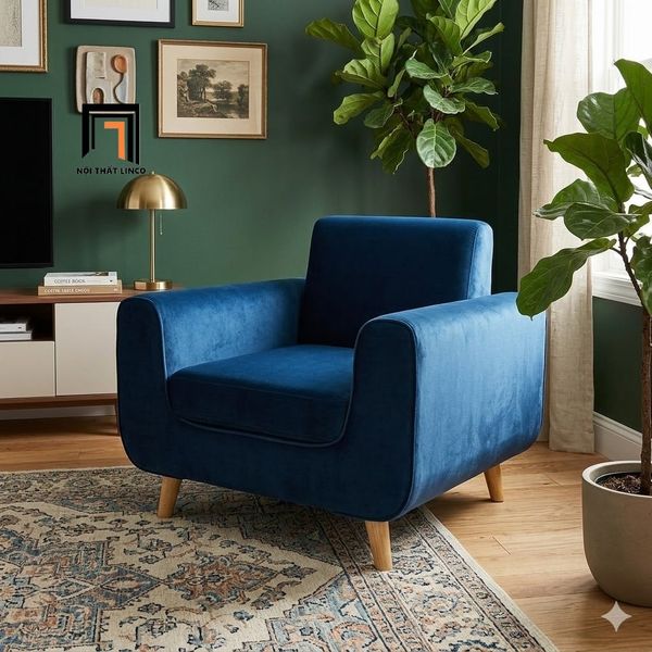 sofa, ghế sofa, sofa đơn giá rẻ, sofa đơn màu xanh đậm, ghế sofa đơn vải nhung mềm cao cấp