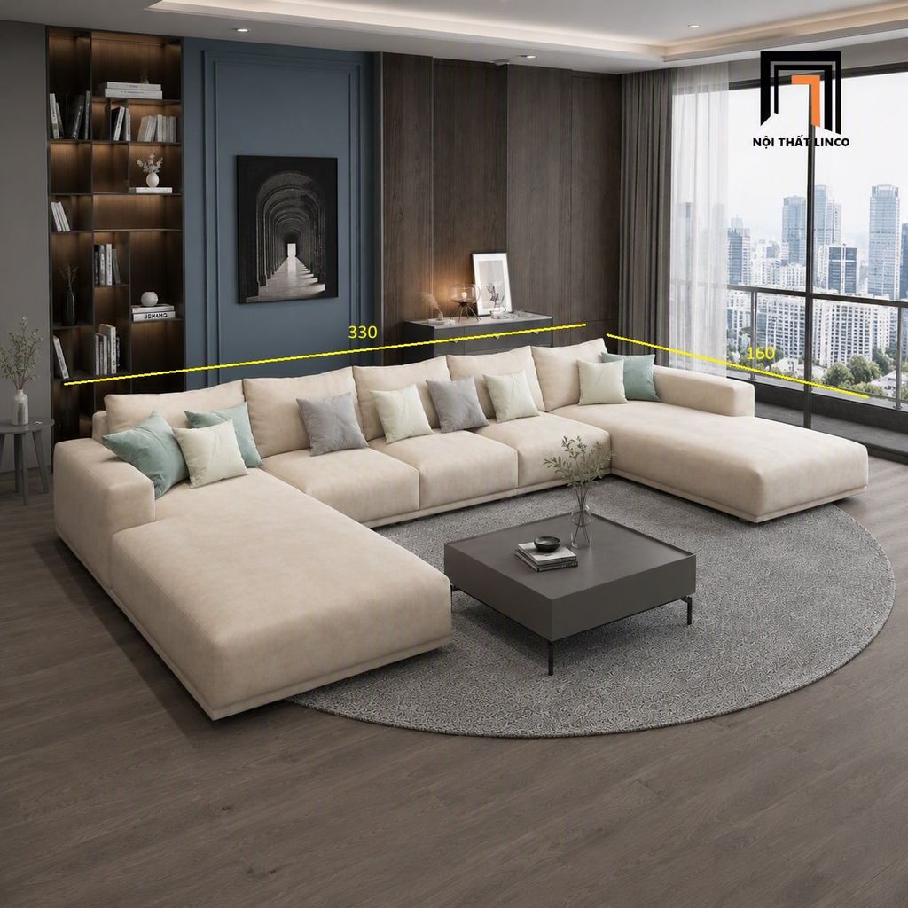 sofa chữ U vải nhung mềm
