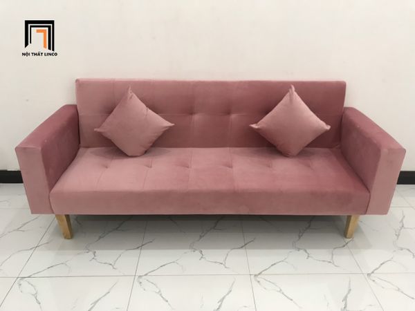 sofa, ghế sofa, bộ ghế sofa giường, sofa bed, sofa giường nằm dài 2m, sofa màu hồng, ghế sofa vải nhung