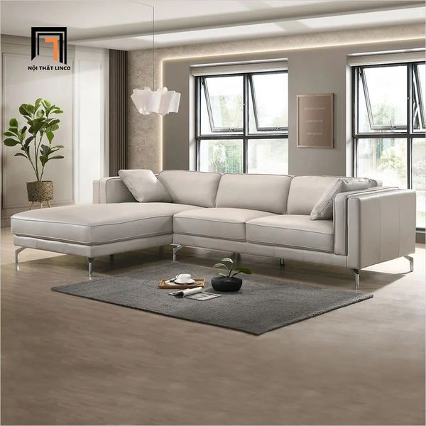sofa, ghế sofa, sofa góc da 2m4 x 1m6, sofa góc cao cấp, bộ ghế sofa góc sang trọng, sofa góc da xám trắng