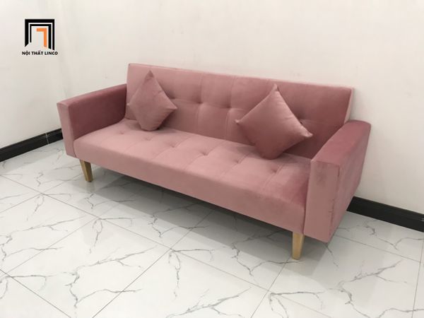 sofa, ghế sofa, bộ ghế sofa giường, sofa bed, sofa giường nằm dài 2m, sofa màu hồng, ghế sofa vải nhung
