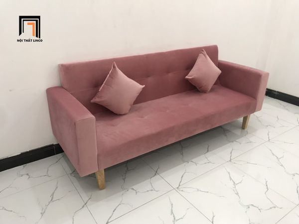 sofa, ghế sofa, bộ ghế sofa giường, sofa bed, sofa giường nằm dài 2m, sofa màu hồng, ghế sofa vải nhung