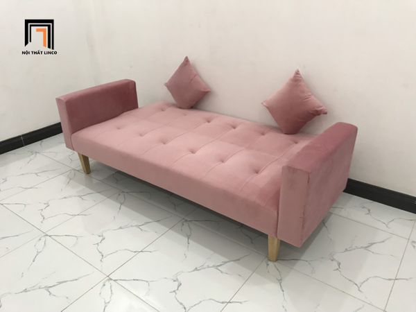 sofa, ghế sofa, bộ ghế sofa giường, sofa bed, sofa giường nằm dài 2m, sofa màu hồng, ghế sofa vải nhung