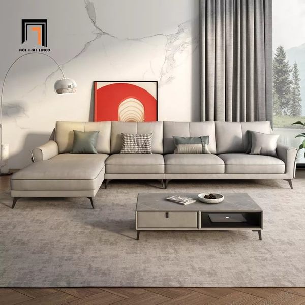 sofa, ghế sofa, bộ ghế sofa phòng khách, sofa góc da công nghiệp, sofa góc da giả màu xám, sofa góc 3m x 1m6