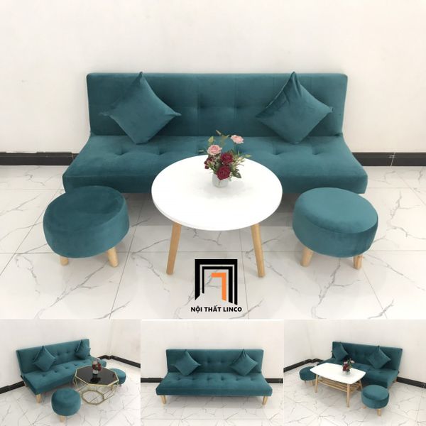 sofa bed, sofa giường, bộ ghế sofa giường xanh lá, sofa vải nhung, sofa giường 1m7