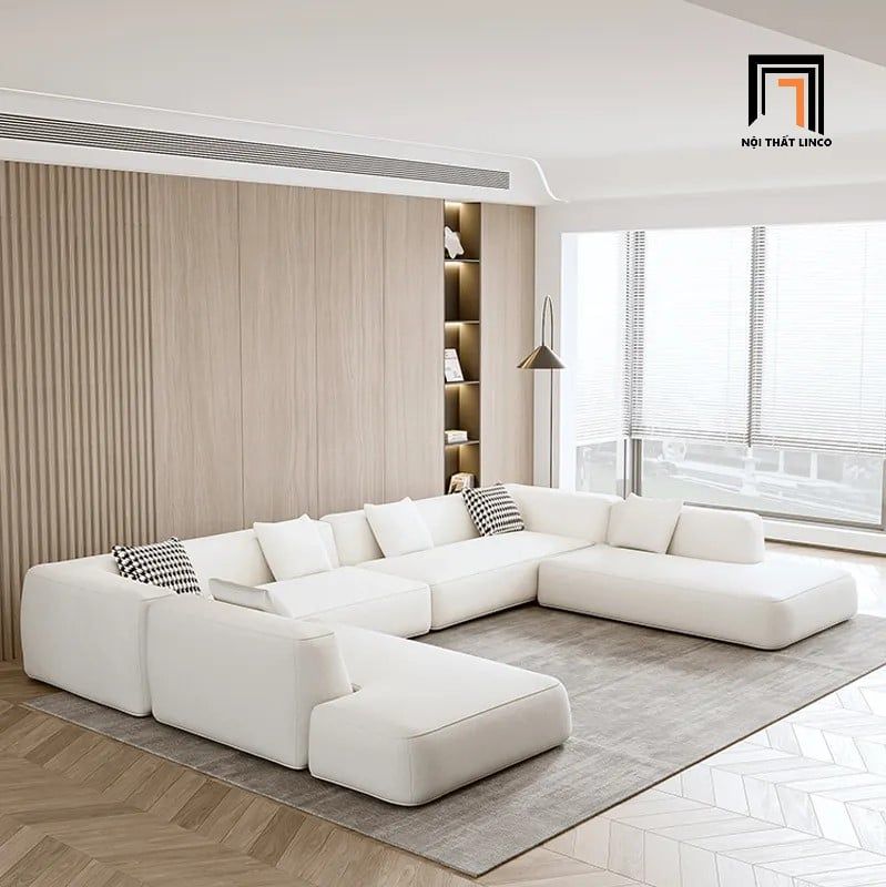sofa chữ U dài 3m2 xám trắng