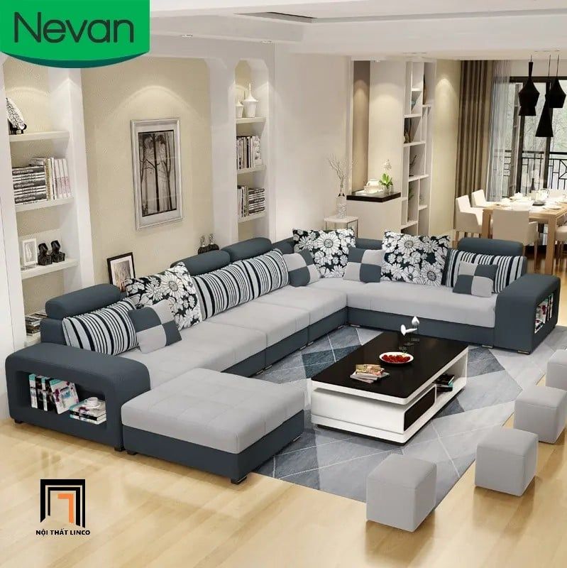 sofa dài chữ U dài 3m6 sang trọng cho gia đình