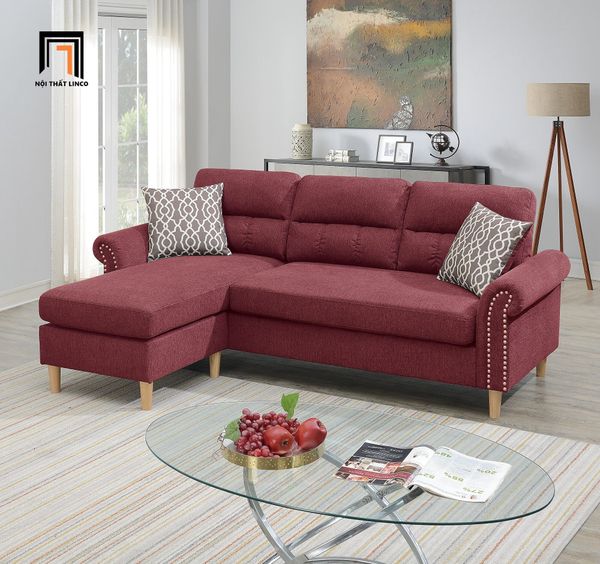sofa, ghế sofa, bộ ghế sofa nỉ, sofa góc 2m2 x 1m5, sofa góc kiểu dáng hiện đại, sofa góc nỉ màu đỏ đô