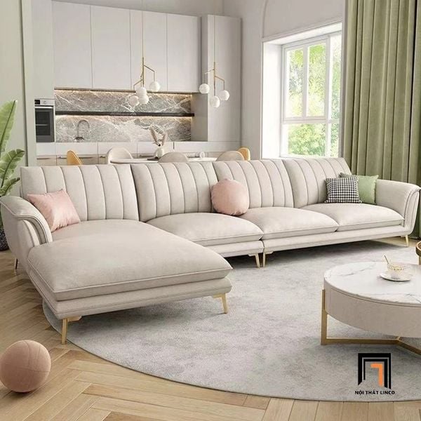 sofa, ghế sofa, sofa góc l, sofa góc da công nghiệp, bộ ghế sofa góc 3m2 x 1m6, sofa góc da công nghiệp trắng kem