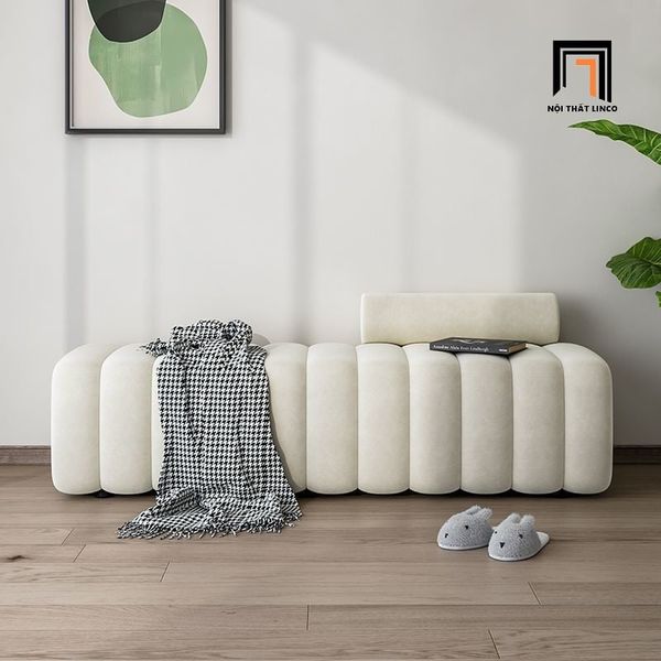 đôn ghế sofa bọc nệm, sofa bench, sofa đôn, sofa đôn vải nhung trắng kem
