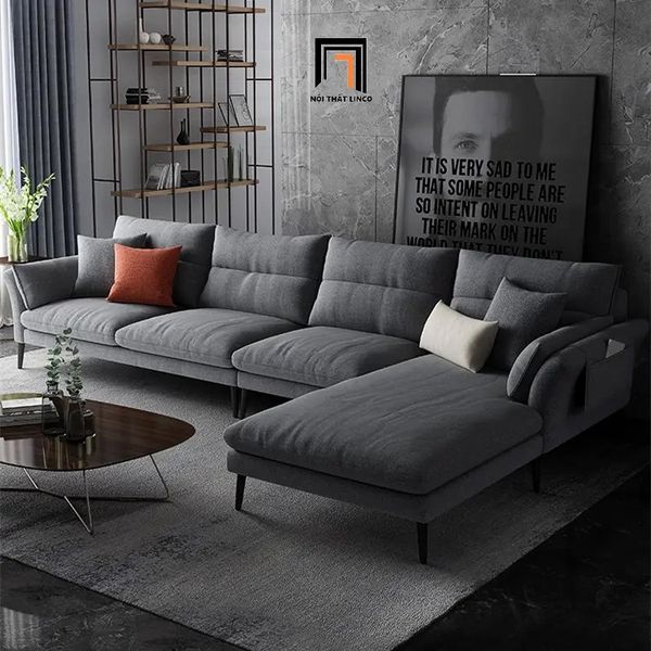 sofa, ghế sofa, bộ ghế sofa góc, sofa góc 3m1 x 1m6, sofa góc vải nỉ xám đậm, sofa góc giá rẻ, sofa góc chung cư