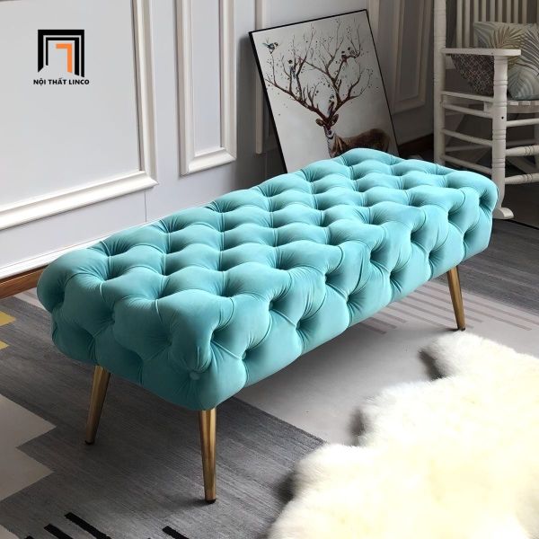 sofa, ghế sofa, sofa đôn chữ nhật, ghế đôn sofa vải nhung giật nút, sofa đôn 1m3