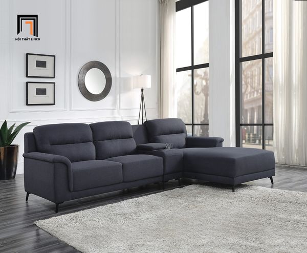 sofa, ghế sofa, sofa góc 2m8 x 1m6, sofa góc giá rẻ, bộ ghế sofa góc vải nỉ xám đậm, sofa góc gia đình