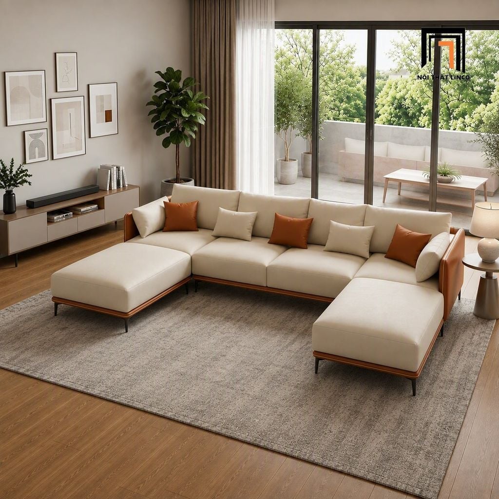 sofa dài chữ U 2m7 da công nghiệp