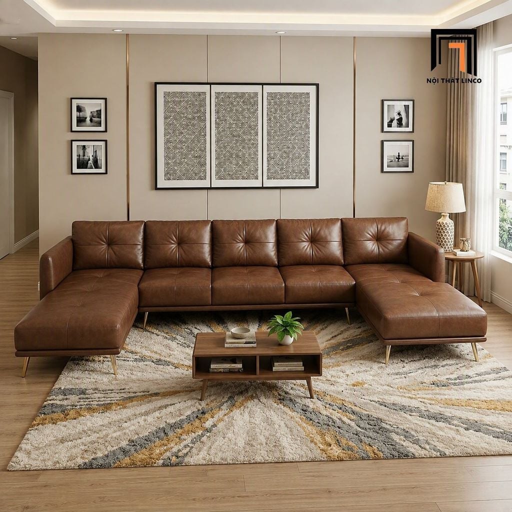 sofa dài chữ U 3m1 nâu đậm