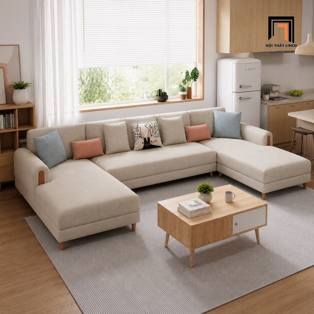 sofa chữ U dài 3m vải nỉ