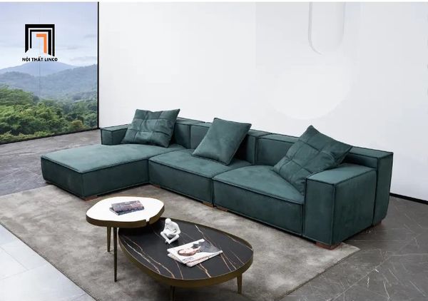sofa, ghế sofa, bộ ghế sofa vải nhung, sofa xanh lá, sofa góc căn hộ chung cư, sofa góc hiện đại 2m8 x 1m6, sofa giá rẻ