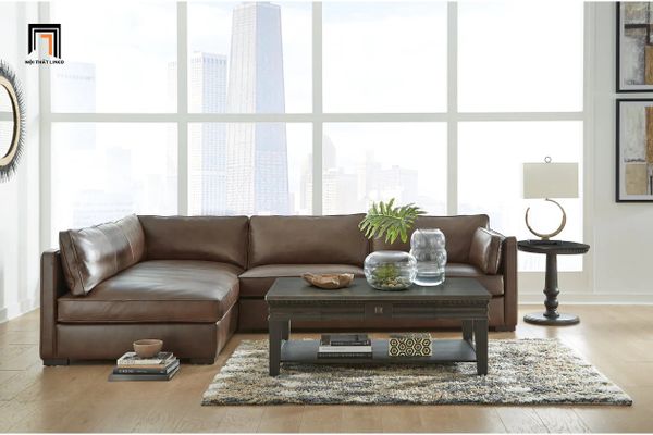 sofa, ghế sofa, sofa góc da công nghiệp, sofa góc 2m2 x 1m6, sofa góc da màu nâu, sofa góc văn phòng làm việc