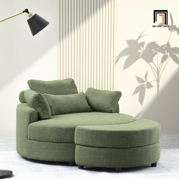 sofa, ghế sofa, sofa đơn tròn đường kính 1m3, sofa đơn thư giãn, sofa đơn giá rẻ, sofa đơn vải bố xanh lá
