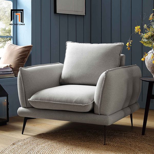 sofa, ghế sofa, sofa đơn xám trắng, sofa đơn phòng khách nhỏ gọn, sofa đơn bọc vải, sofa đơn ngồi đọc sách