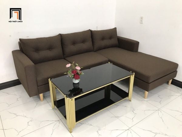 sofa, ghế sofa, sofa góc 2m2 x 1m6, sofa góc phòng khách, sofa góc vải bố màu nâu đậm, sofa giá rẻ