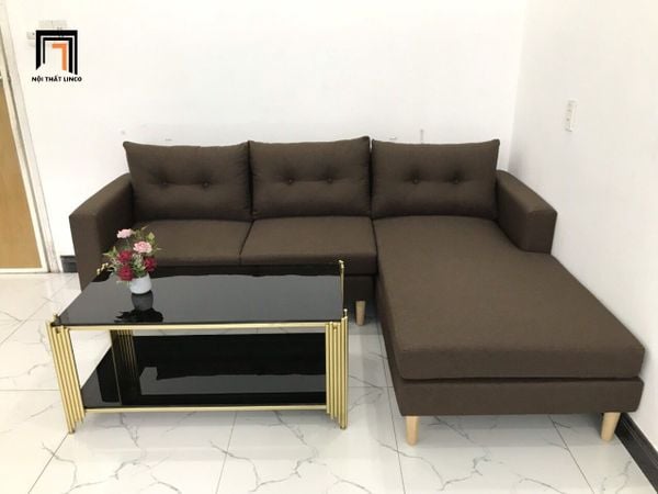 sofa, ghế sofa, sofa góc 2m2 x 1m6, sofa góc phòng khách, sofa góc vải bố màu nâu đậm, sofa giá rẻ