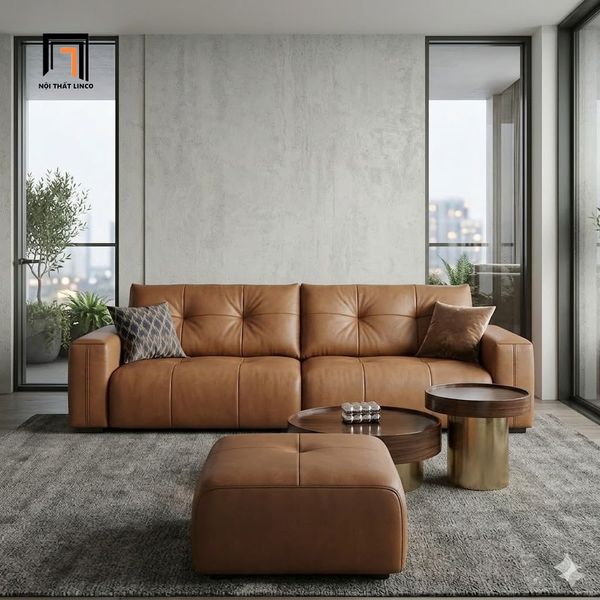 sofa, ghế sofa, bộ ghế sofa băng kèm đôn vuông, sofa băng da 2m2, ghế sofa băng hiện đại, sofa băng cao cấp, sofa băng đẹp
