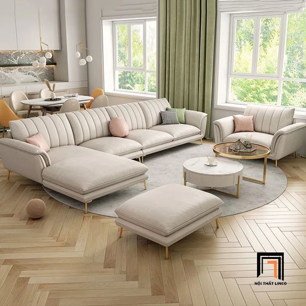 sofa, ghế sofa, sofa góc l, sofa góc da công nghiệp, bộ ghế sofa góc 3m2 x 1m6, sofa góc da công nghiệp trắng kem