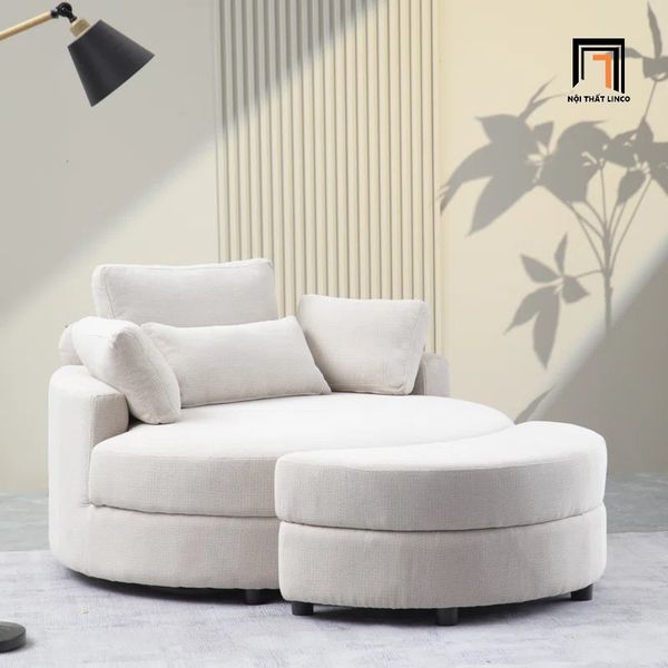 sofa, ghế sofa, sofa đơn tròn đường kính 1m3, sofa đơn thư giãn, sofa đơn giá rẻ, sofa đơn vải bố xanh lá