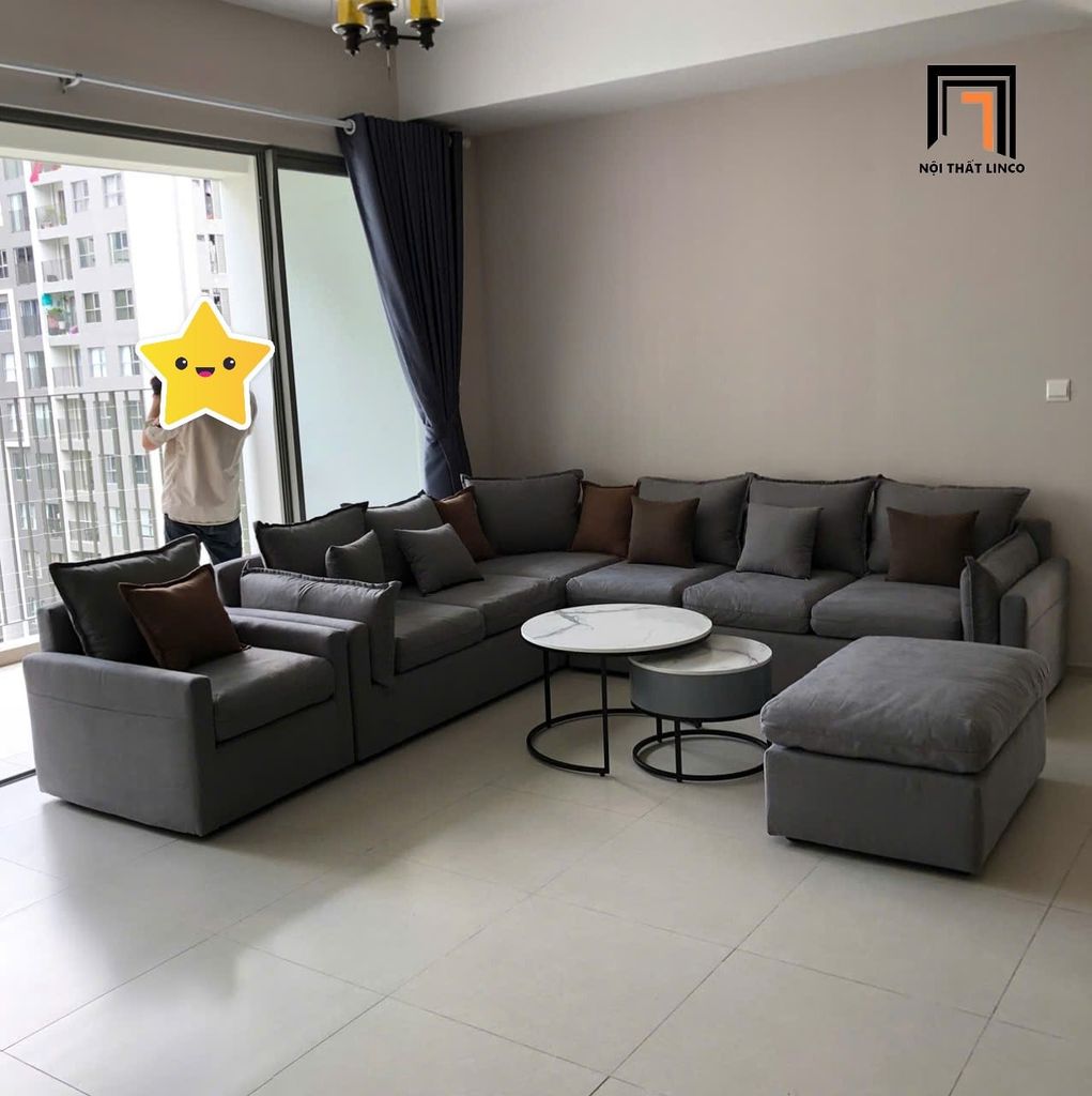 sofa chữ U dài 3m2 xám kèm đẹp