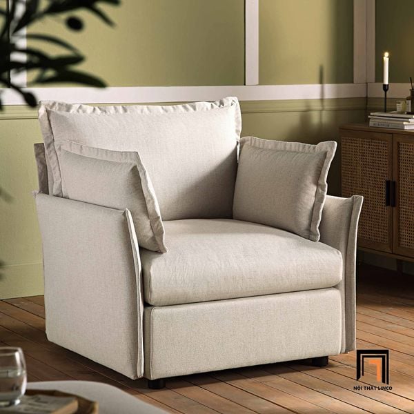 sofa, ghế sofa, sofa đơn xám trắng vải bố, sofa đơn phòng khách gia đình, sofa đơn sang trọng, sofa đơn châu Âu