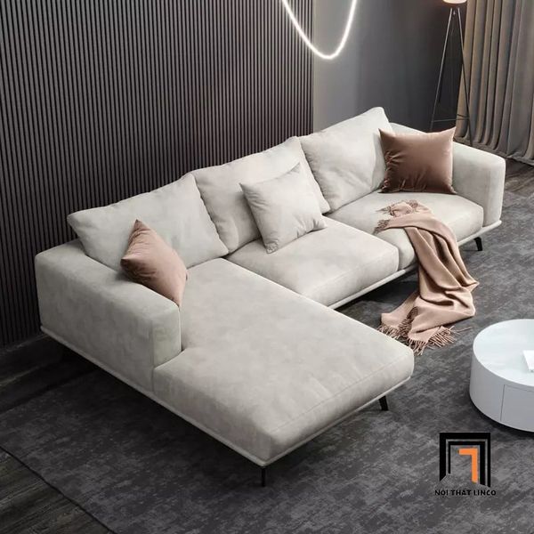 sofa, ghế sofa, bộ ghế sofa hiện đại, sofa góc chữ l màu xám trắng vải nhung, sofa cao cấp, sofa căn hộ chung cư