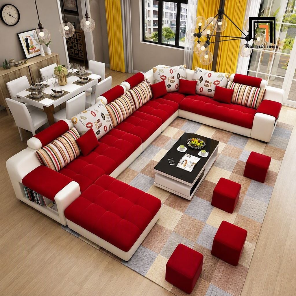 sofa dài chữ U 3m5 cho gia đình
