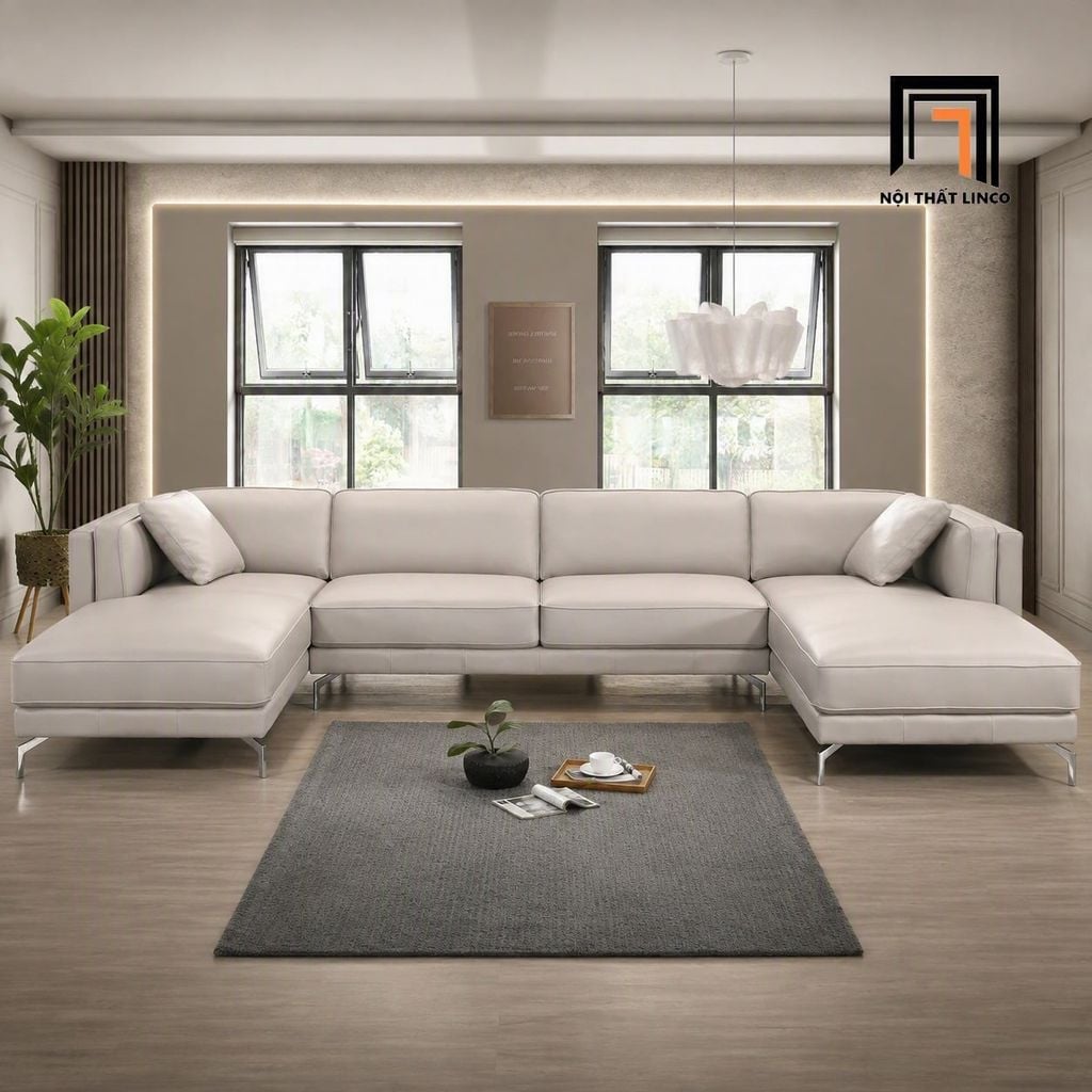 sofa chữ U dài 3m xám trắng