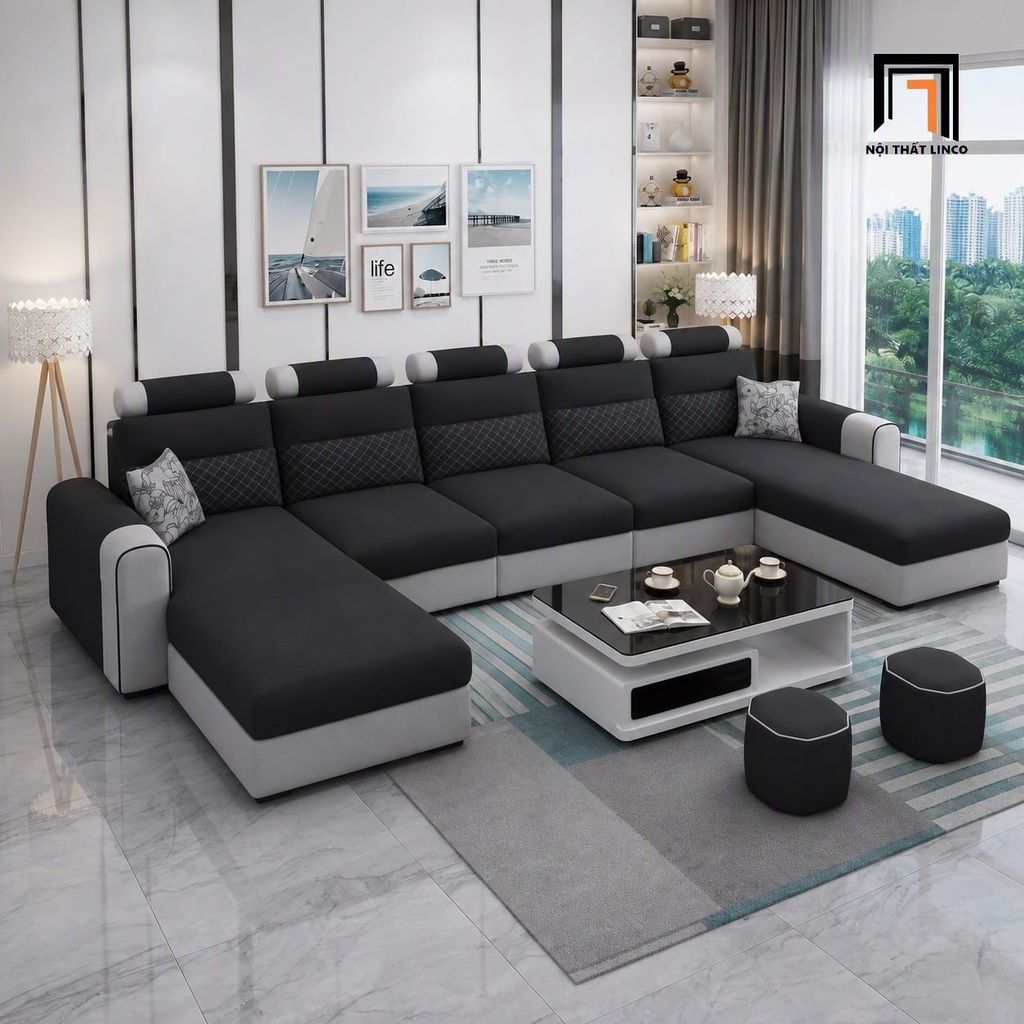 sofa chữ U dài 3m4 bọc vải