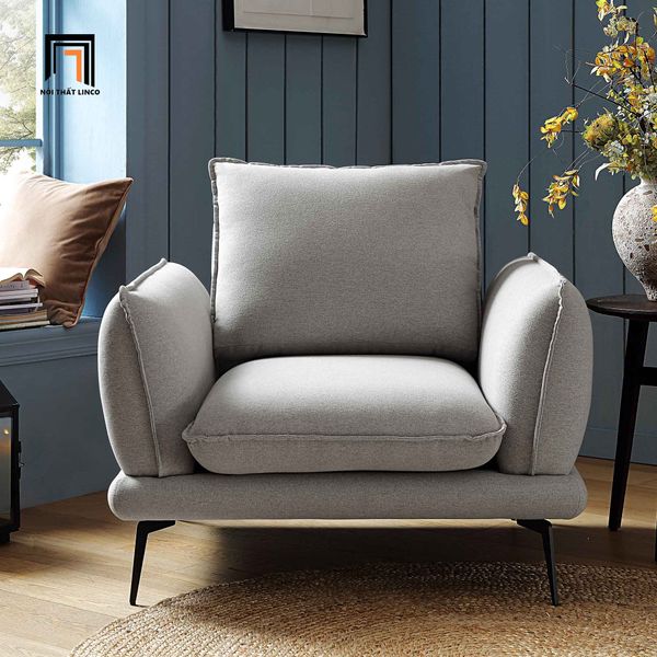 sofa, ghế sofa, sofa đơn xám trắng, sofa đơn phòng khách nhỏ gọn, sofa đơn bọc vải, sofa đơn ngồi đọc sách