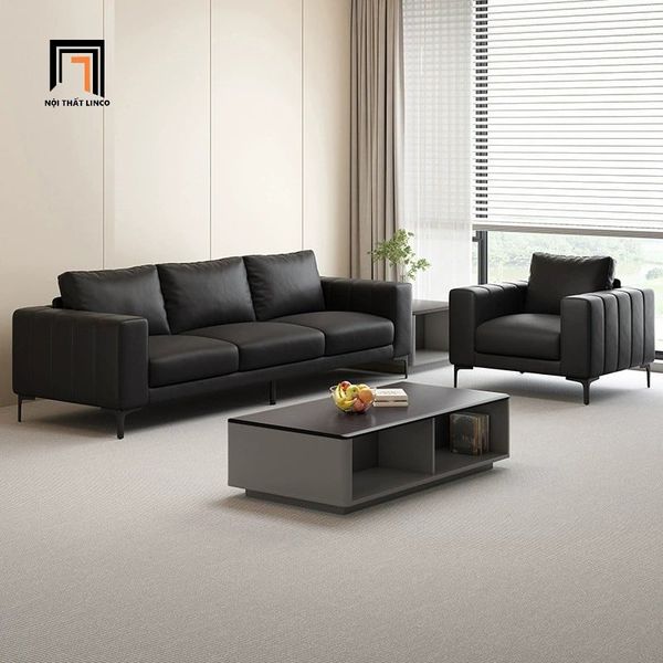 sofa, ghế sofa, bộ ghế sofa da, set 3 ghế sofa xám đậm, sofa da công nghiệp, bộ ghế sofa hiện đại, set 3 ghế sofa