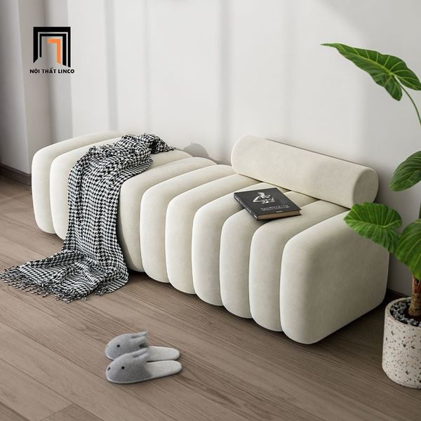 đôn ghế sofa bọc nệm, sofa bench, sofa đôn, sofa đôn vải nhung trắng kem