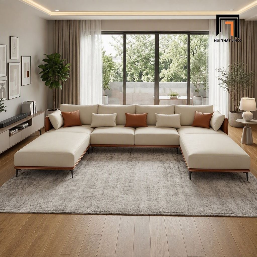sofa dài chữ U 2m7 da công nghiệp