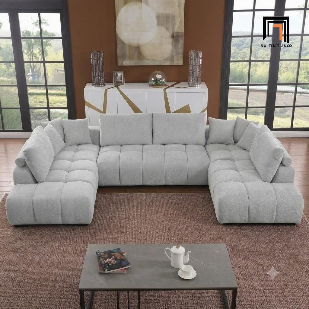 sofa chữ U dài 3m15 vải nỉ đen