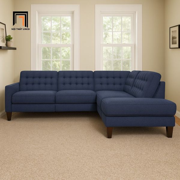 sofa, ghế sofa, bộ ghế sofa giật nút, sofa góc xanh đậm, sofa góc 2m4 x 2m, sofa góc kiểu dáng châu Âu