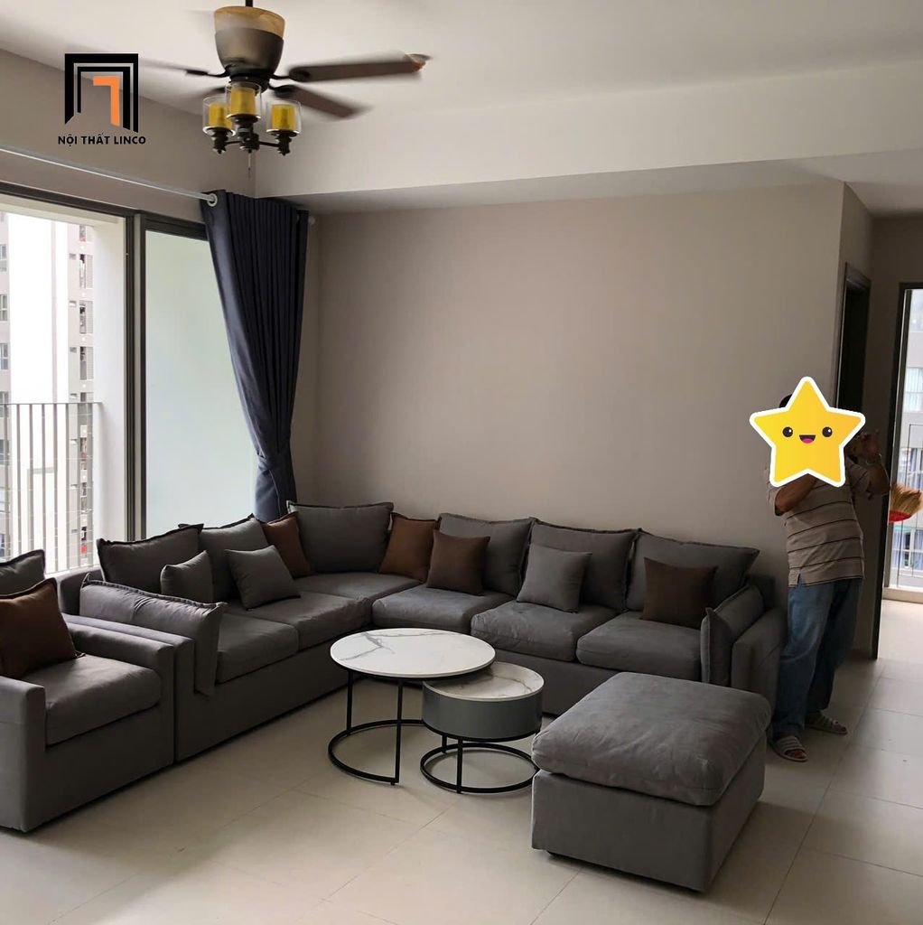 sofa chữ U dài 3m2 xám kèm đẹp