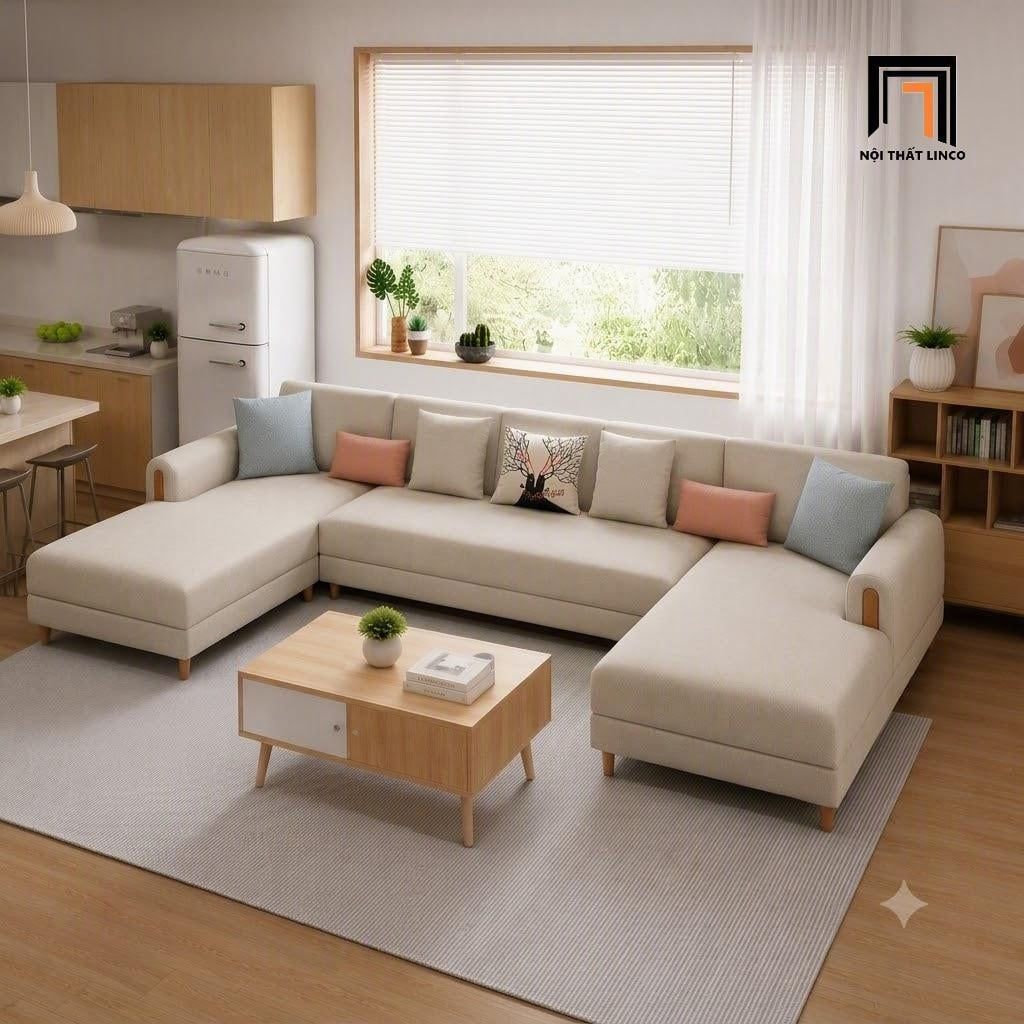 sofa chữ U dài 3m vải nỉ
