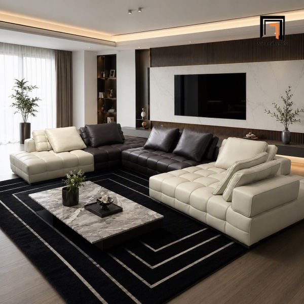 sofa chữ U hiện đại da giả